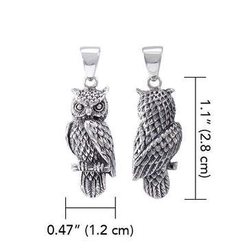 Wise and ever watchful ~ Sterling Silver Jewelry Horned Owl 3 Dimensional Pendant TPD4586 - Jewelry